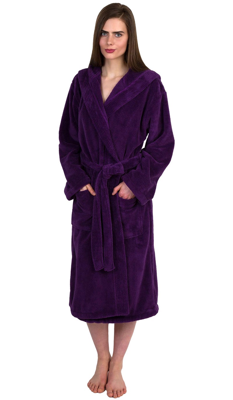 TowelSelections Womens Robe Soft Plush Bathrobe Fleece Hooded Spa Bath Robe for Women Small-Medium Purple - Image 1