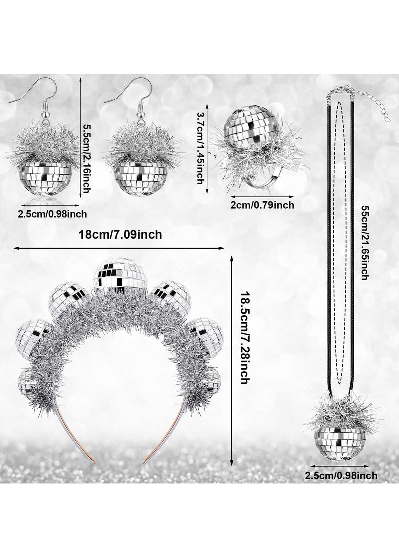 Captaintech 1970s Vintage Disco Ball Headpieces Party Costume Set, 5 Pcs 70s Accessories for Women, Includes Earrings, Headband, Ring, Sunglasses and More  - Image 3