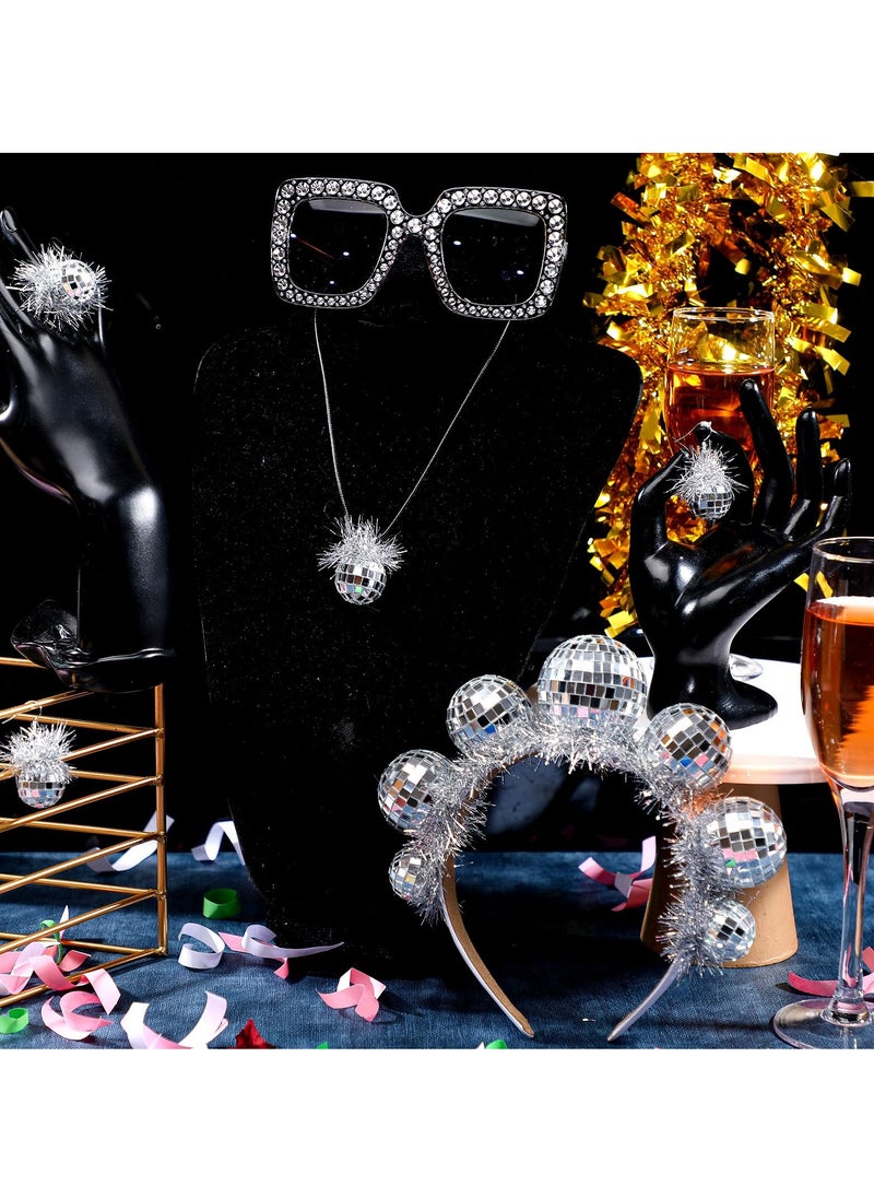 Captaintech 1970s Vintage Disco Ball Headpieces Party Costume Set, 5 Pcs 70s Accessories for Women, Includes Earrings, Headband, Ring, Sunglasses and More  - Image 2