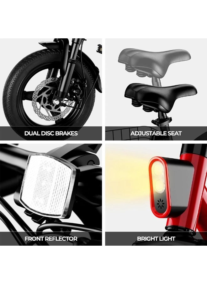 Wind Horse Foldable Electric Bike for Adults 500W Brushless Hub Motor, 35 KMH Max Speed, 19-35 KM Range with 36V 8AH Battery, 14 Inches Tires with Dual Suspension and Disc Brakes, Lightweight Carbon Alloy Frame, Urban Commuter E-Bike with Basket for Easy Storage and Transport  - Image 2