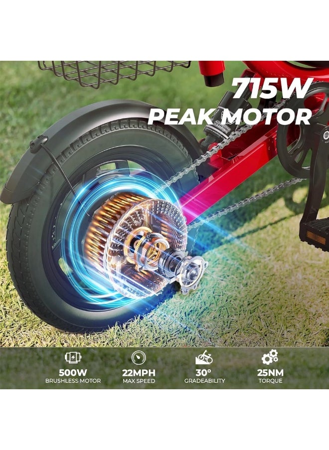 Wind Horse Foldable Electric Bike for Adults 500W Brushless Hub Motor, 35 KMH Max Speed, 19-35 KM Range with 36V 8AH Battery, 14 Inches Tires with Dual Suspension and Disc Brakes, Lightweight Carbon Alloy Frame, Urban Commuter E-Bike with Basket for Easy Storage and Transport  - Image 4