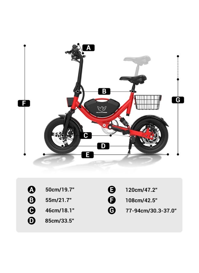 Wind Horse Foldable Electric Bike for Adults 500W Brushless Hub Motor, 35 KMH Max Speed, 19-35 KM Range with 36V 8AH Battery, 14 Inches Tires with Dual Suspension and Disc Brakes, Lightweight Carbon Alloy Frame, Urban Commuter E-Bike with Basket for Easy Storage and Transport  - Image 3
