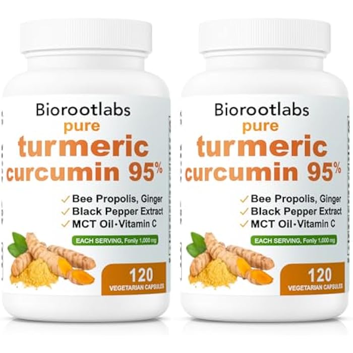 Awjsde Biorootlabs Turmeric Curcumin Supplement 1000mg, Biorootlabs Pure Turmeric Curcumin 95, 6-in-1 Turmeric Curcumin Capsules with Bee Propolis, Ginger, Mct Oil, Fat Soluble Vitamin C & Black Pepper (2) - Image 1