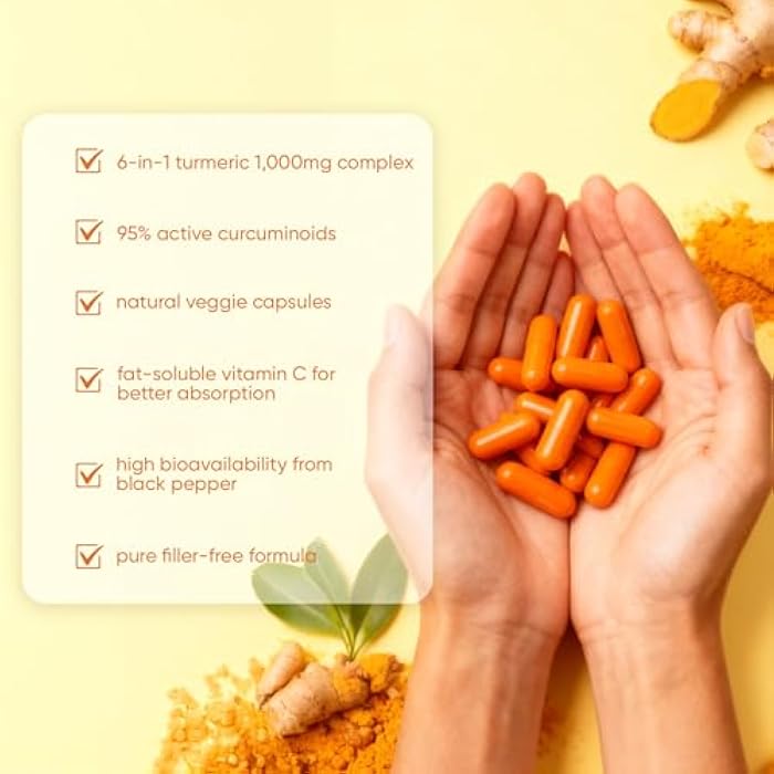 Awjsde Biorootlabs Turmeric Curcumin Supplement 1000mg, Biorootlabs Pure Turmeric Curcumin 95, 6-in-1 Turmeric Curcumin Capsules with Bee Propolis, Ginger, Mct Oil, Fat Soluble Vitamin C & Black Pepper (2) - Image 4