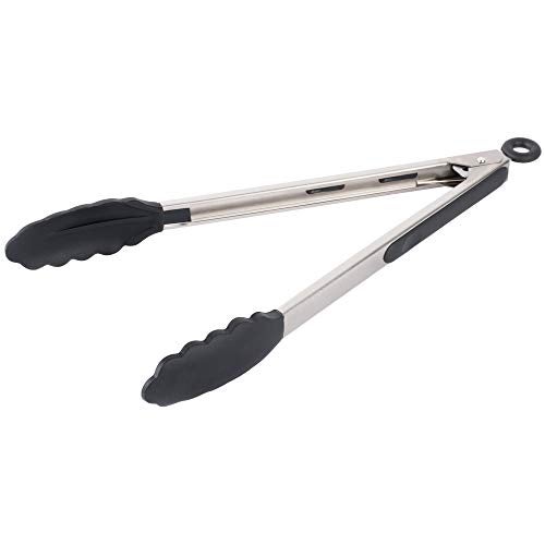 Femora Premium Virgin Silicone Food Tongs with Grip Handle (9 inches), Black, Set of 2 - Image 1
