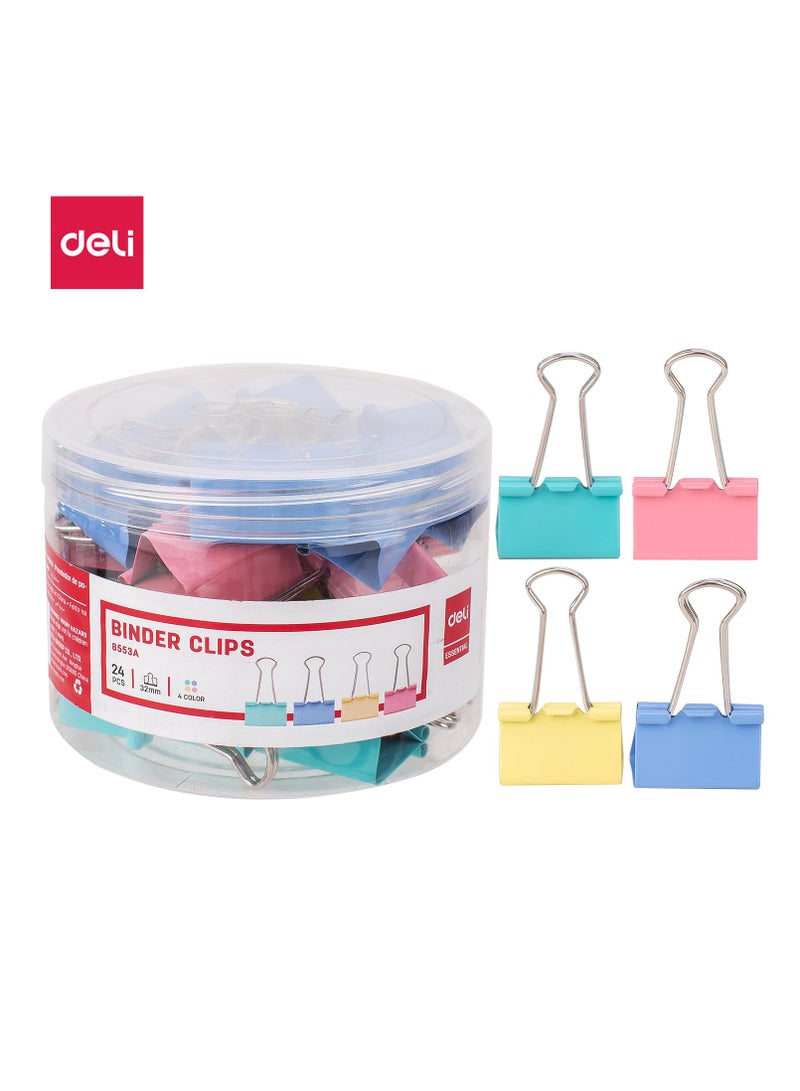 Deli E8553A Binder Clips - 32mm - Assorted Colors - Image 1
