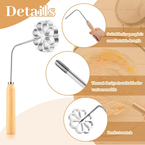 Patelai 3 Sets Rosette Iron Bunuelos Mold with Handle Achappam Mold Rosette Iron with 3 Interchangeable Heads Cookie Bunuelos Tool Timbale Aluminum Waffle Molds Star Flower Circle for Kitchen Baking Cooking - Image 4