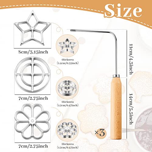 Patelai 3 Sets Rosette Iron Bunuelos Mold with Handle Achappam Mold Rosette Iron with 3 Interchangeable Heads Cookie Bunuelos Tool Timbale Aluminum Waffle Molds Star Flower Circle for Kitchen Baking Cooking - Image 2