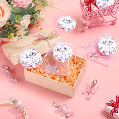 Loetere 25 Set Baby Shower Favors for Guests Butterfly Keychain Bulk Thank You Cards Bag Baby Shower Return Gifts (Pink) - Image 4