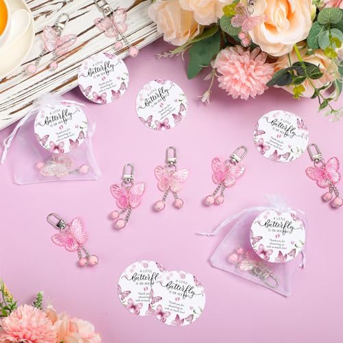 Loetere 25 Set Baby Shower Favors for Guests Butterfly Keychain Bulk Thank You Cards Bag Baby Shower Return Gifts (Pink) - Image 5