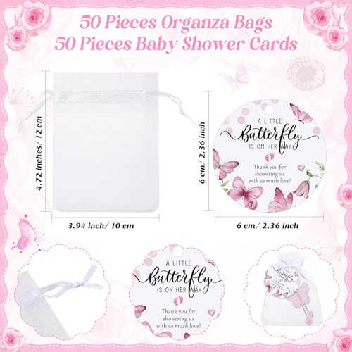 Loetere 25 Set Baby Shower Favors for Guests Butterfly Keychain Bulk Thank You Cards Bag Baby Shower Return Gifts (Pink) - Image 3
