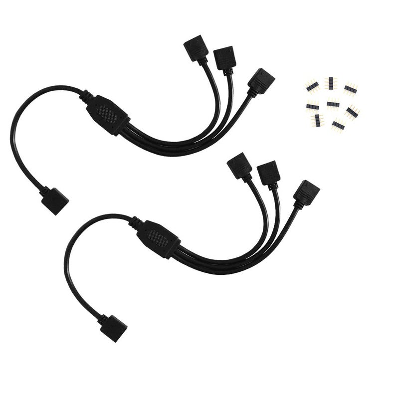 2 Pack Black 4 Pin LED Splitter Cable 3 Way Y Splitter for One to Three RGB 5050 3528 LED Strips with 8 Male 4 Pin Plugs