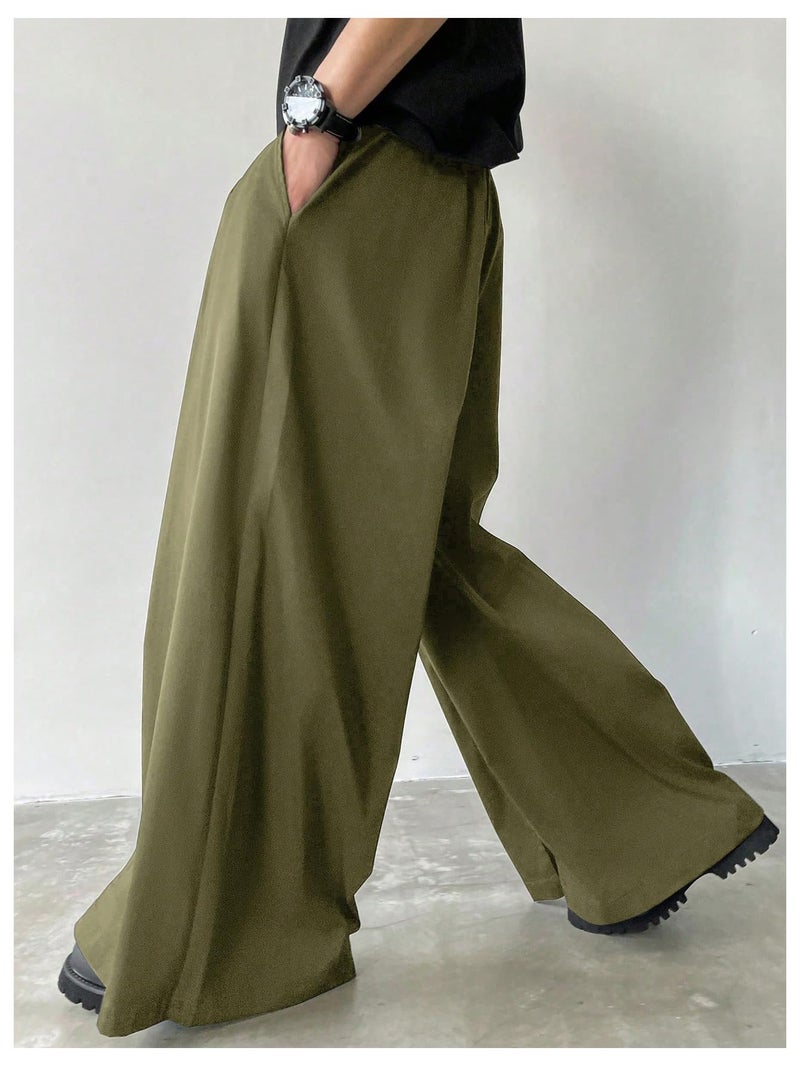 OYOANGLE Men's Baggy Wide Leg Pants Zipper Fly Pleated Trousers Business Casual Dress Pants with Pocket Army Green Medium - Image 3