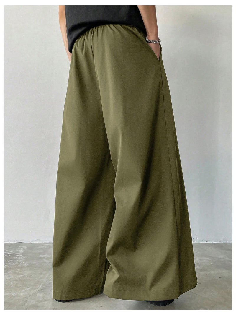OYOANGLE Men's Baggy Wide Leg Pants Zipper Fly Pleated Trousers Business Casual Dress Pants with Pocket Army Green Medium - Image 2