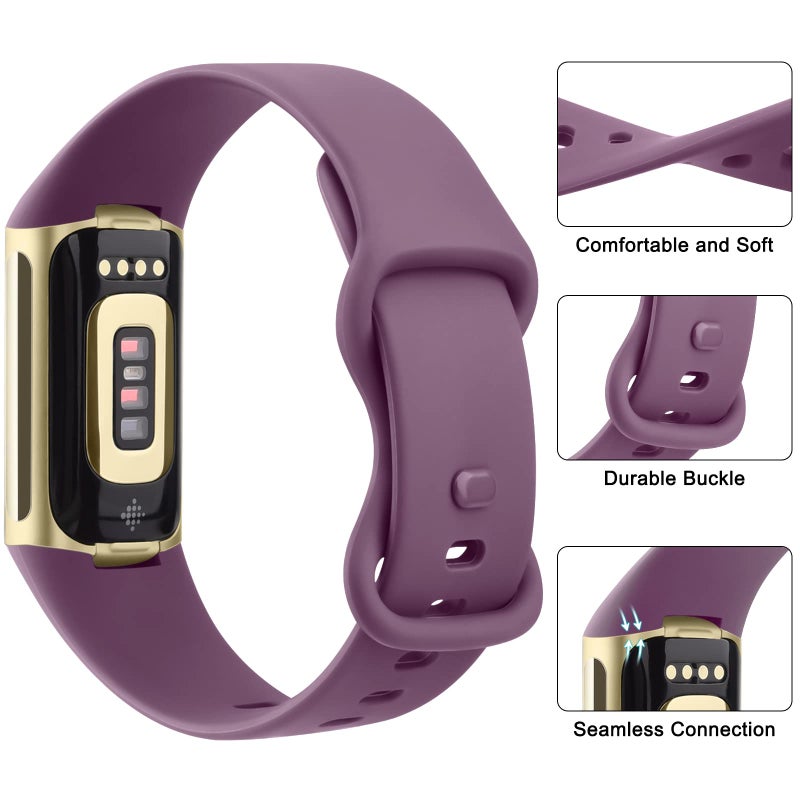 AK Sport Band Compatible with Fitbit Charge 6 Bands/Fitbit Charge 5 Bands Women Men, Classic Soft Replacement Straps Wristbands for Fitbit Charge 6/5 Advanced Fitness & Health Tracker (Purple,Large) - Image 3