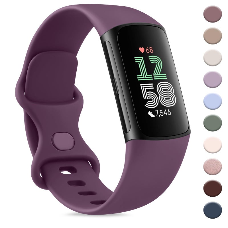 AK Sport Band Compatible with Fitbit Charge 6 Bands/Fitbit Charge 5 Bands Women Men, Classic Soft Replacement Straps Wristbands for Fitbit Charge 6/5 Advanced Fitness & Health Tracker (Purple,Large) - Image 1