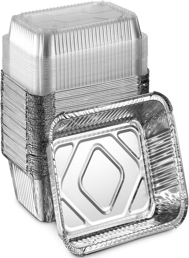 MontoPack Disposable Takeout Pans with Clear Lids | 5lb Capacity Aluminum Foil Food Containers with Seal for Freshness | Eco-Friendly & Recyclable | 25-Pack 6.5x9.5” Drip Pans - Image 1
