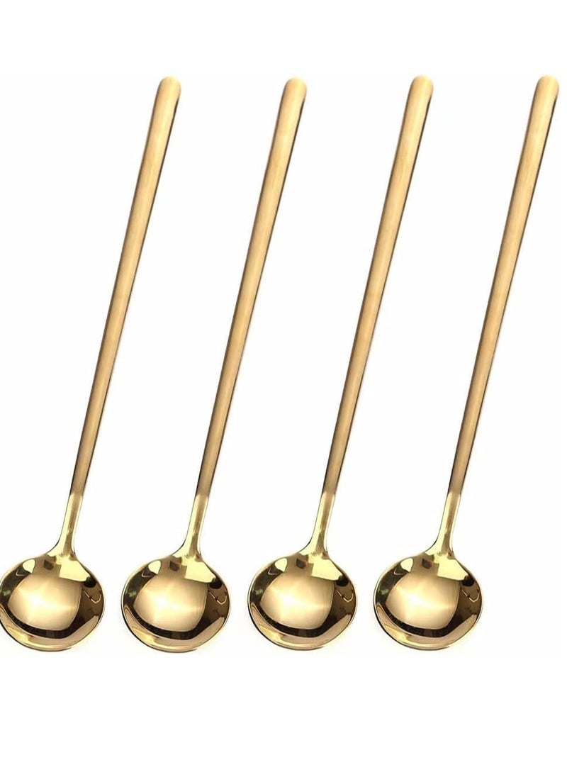 spa luxetique 4 PCS 6.7 Inches Coffee/ Tea Spoons Long Handle, Gold, Ice Tea, Espresso Stainless Steel Long Spoons for Stirring  - Image 1