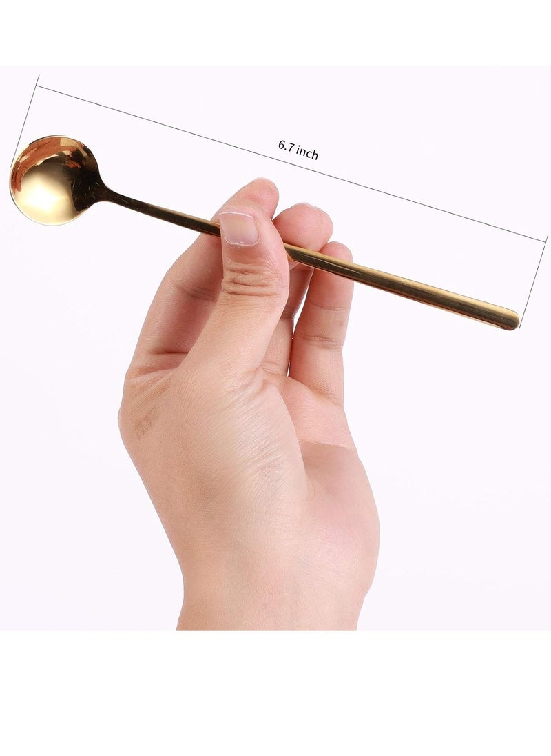 spa luxetique 4 PCS 6.7 Inches Coffee/ Tea Spoons Long Handle, Gold, Ice Tea, Espresso Stainless Steel Long Spoons for Stirring  - Image 2