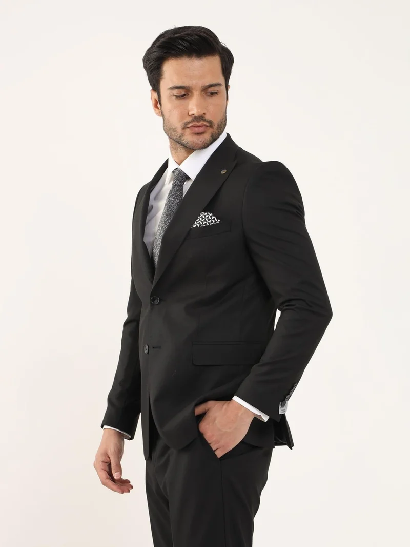 دوفي Black Men's Regular Fit Plain Mono Collar Suit - 106904