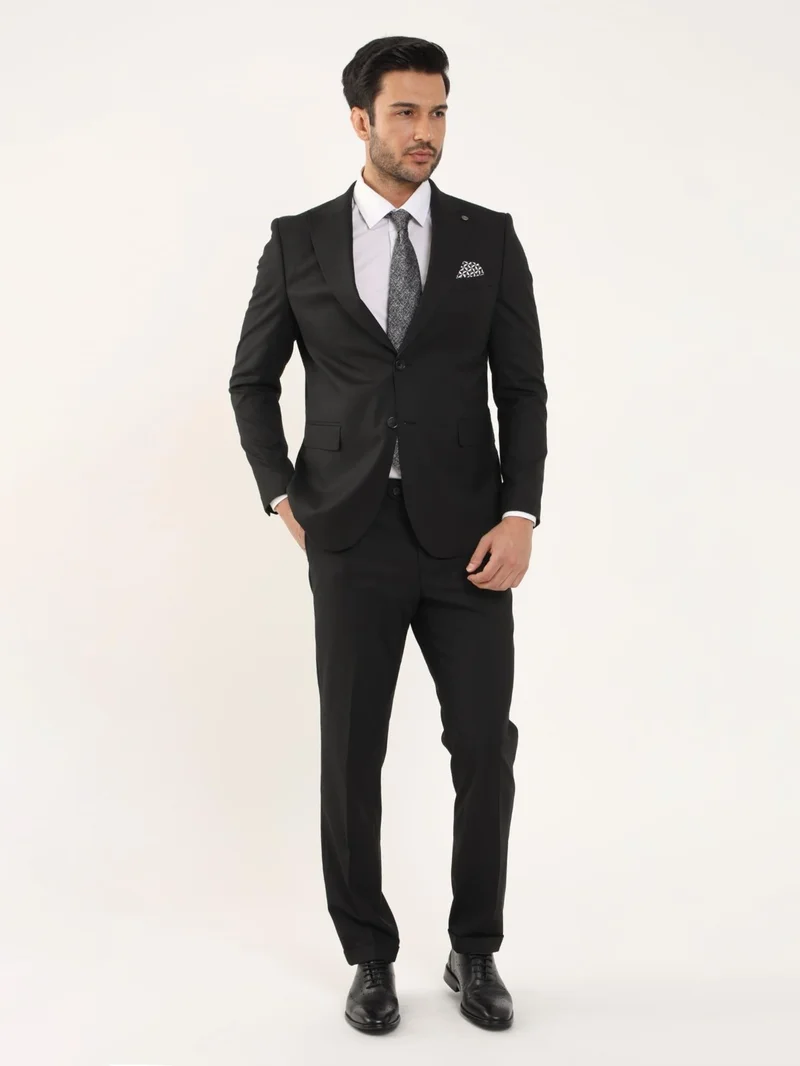 دوفي Black Men's Regular Fit Plain Mono Collar Suit - 106904
