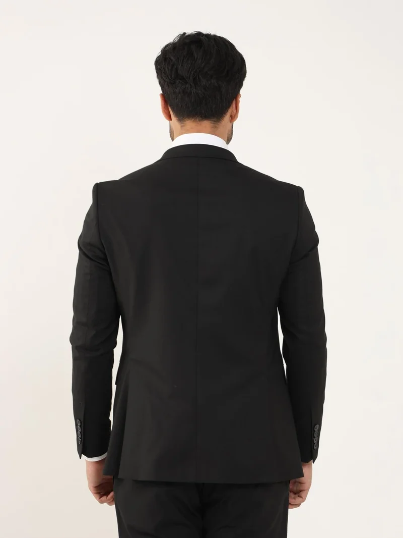 دوفي Black Men's Regular Fit Plain Mono Collar Suit - 106904
