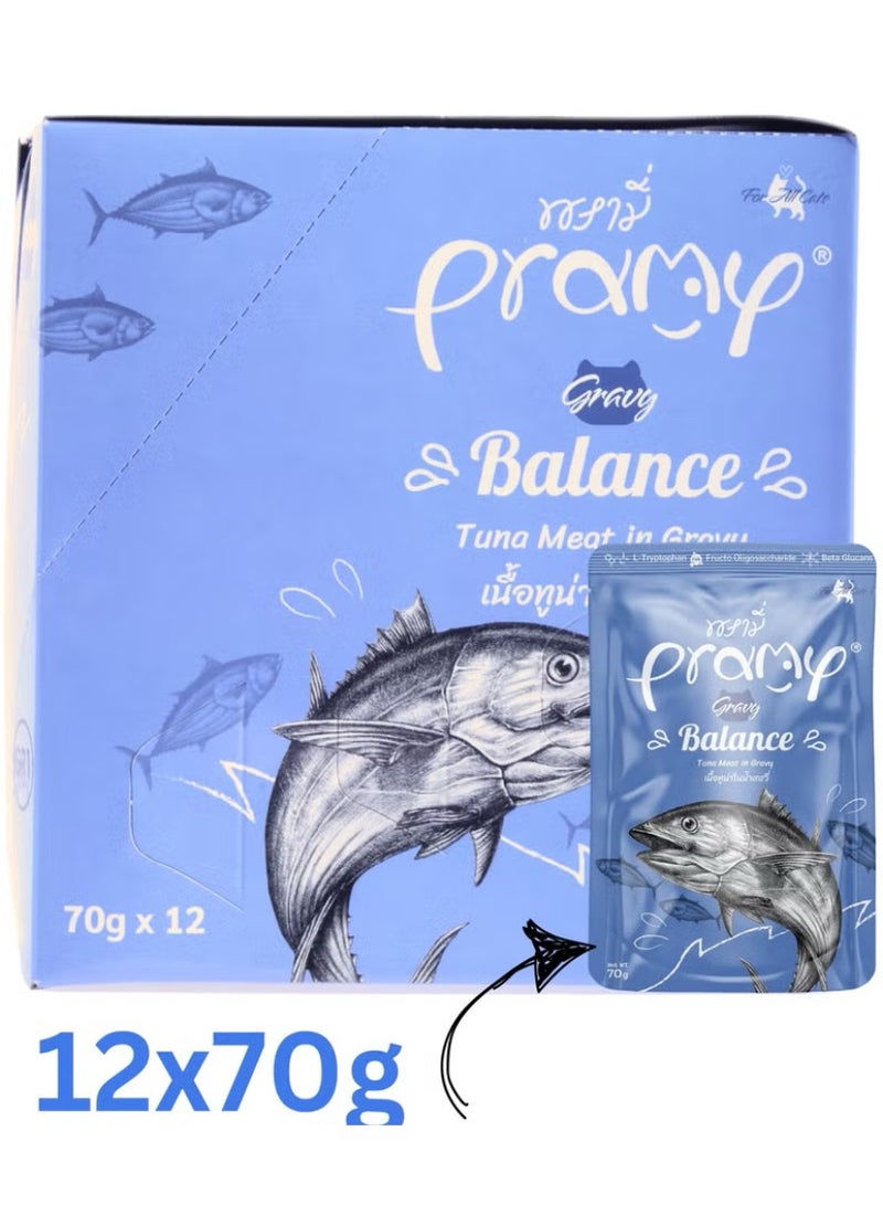 Pramy Cat Wet Food With Tuna In Gravy Flavor For All Life Stages- 12x70g - Nutritious and Delicious Wet Cat Food - Image 1