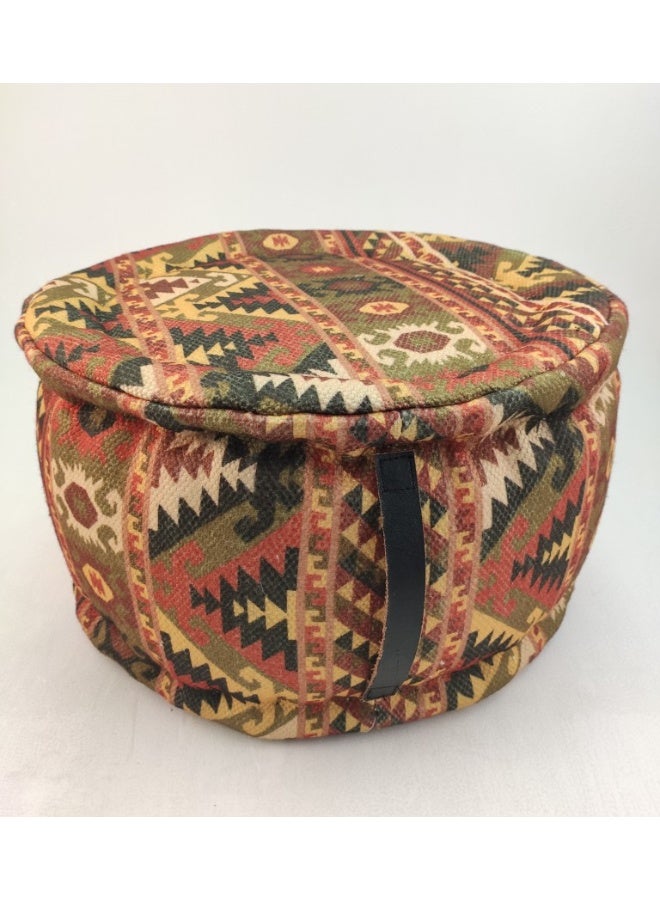 Ramsha Printed pouf with leather handle for living room footrest ottomans pf-033 50X50X30 CM - Image 3