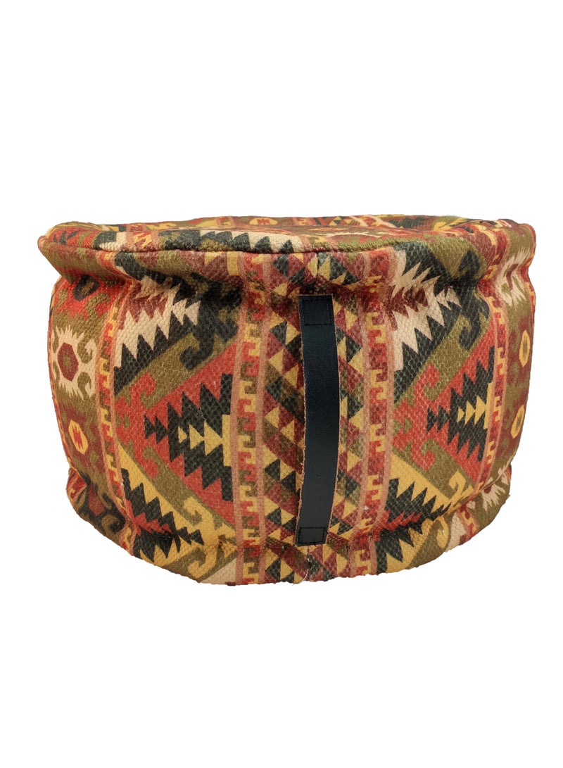 Ramsha Printed pouf with leather handle for living room footrest ottomans pf-033 50X50X30 CM - Image 2