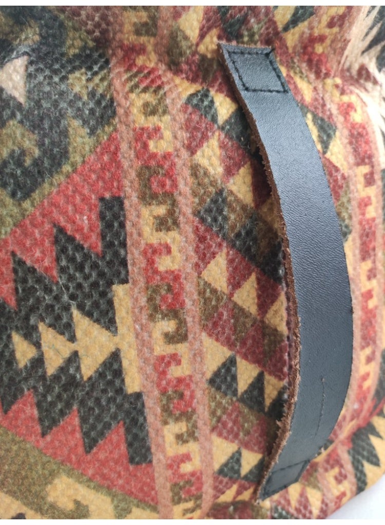 Ramsha Printed pouf with leather handle for living room footrest ottomans pf-033 50X50X30 CM - Image 5