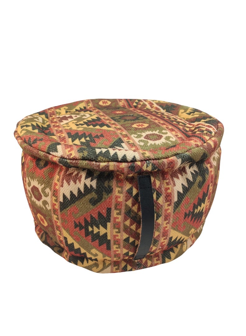 Ramsha Printed pouf with leather handle for living room footrest ottomans pf-033 50X50X30 CM - Image 1