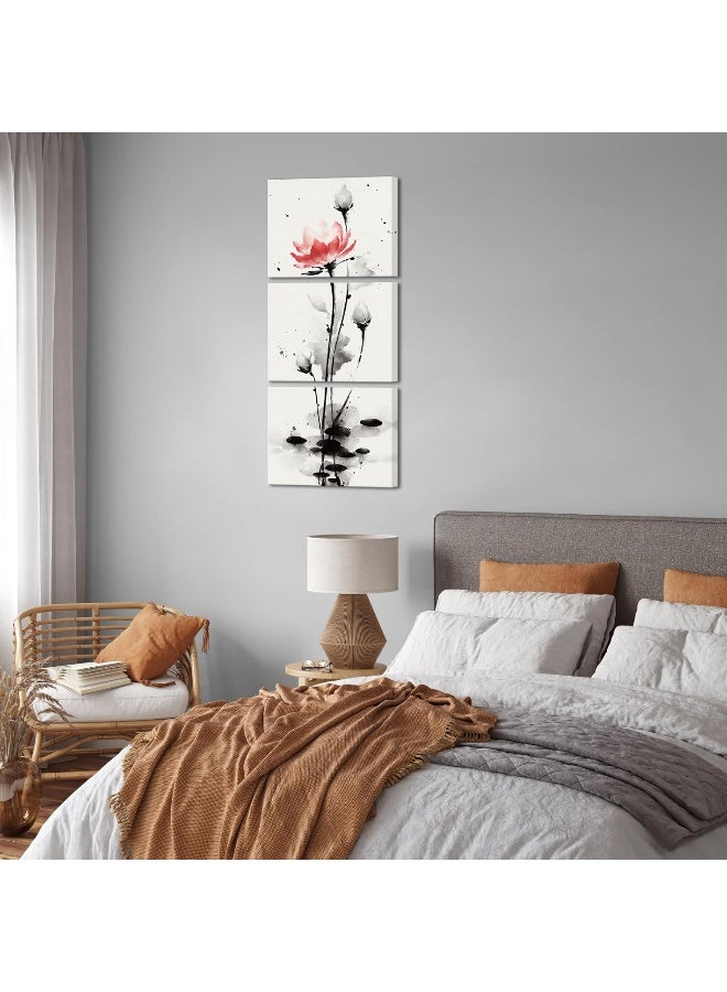 Home Trove Sechars Traditional Chinese Painting Watercolor Lotus Flowers Canvas Prints Zen Water Lily Art Pictures Decor (Red)  - Image 4