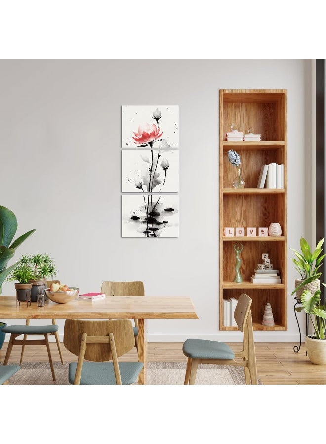 Home Trove Sechars Traditional Chinese Painting Watercolor Lotus Flowers Canvas Prints Zen Water Lily Art Pictures Decor (Red)  - Image 2