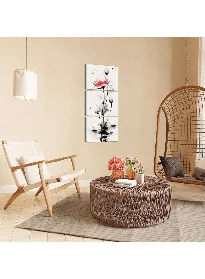 Home Trove Sechars Traditional Chinese Painting Watercolor Lotus Flowers Canvas Prints Zen Water Lily Art Pictures Decor (Red)  - Image 3