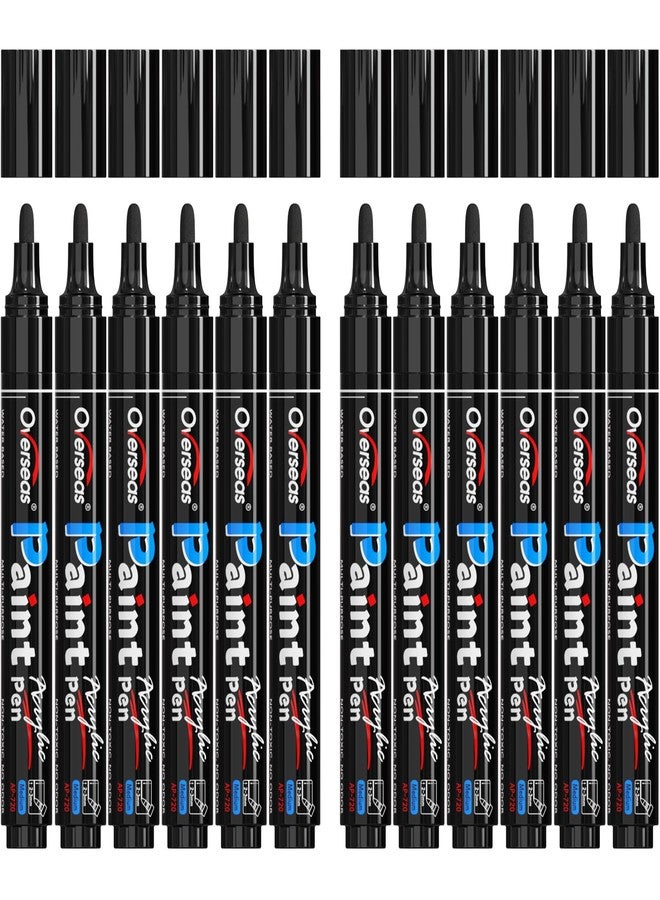Overseas Black Paint Pens Paint Markers - Permanent Acrylic Markers 12 Pack, Water-Based, Quick Dry, Waterproof Marker Pen for Rock, Wood, Plastic, Metal, Canvas, Glass, Fabric, Mugs. Medium Tip - Image 1