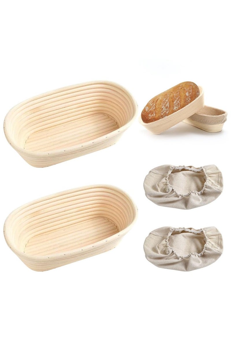 Yalla Pick 2 Pcs Bread Proofing Baskets, Oval Natural Rattan Sourdough With  Cloth Liner, Natural Rattan Sourdough Proving Basket for Artisan Bread Making,Home Bakers (Beige) - Image 1