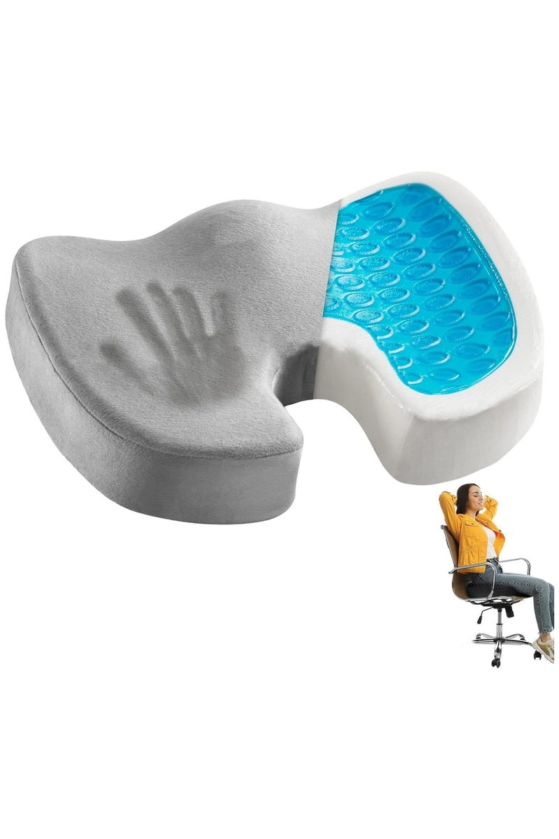 Oasisgalore Memory Foam Seat Cushion, Gel Infused Soft Velour Cover Non-Slip Bottom With Handle, Orthopedic Relief Tailbone Coccyx Sciatica Back Pain For Office Chair WFH Car Seat Wheelchair Airplane (Grey) - Image 1