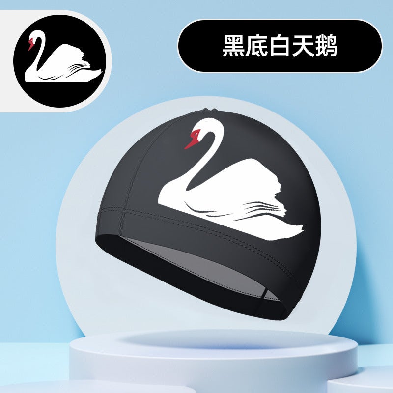 Generic Professional PU Swim Caps Coated Comfortable Waterproof Black White Swan