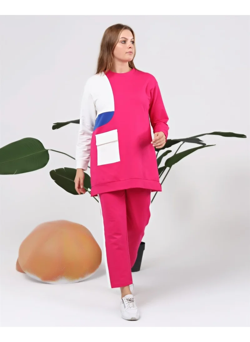 Bwest Sapphire Side Pocket Detailed Ribbed Tracksuit - Fuchsia