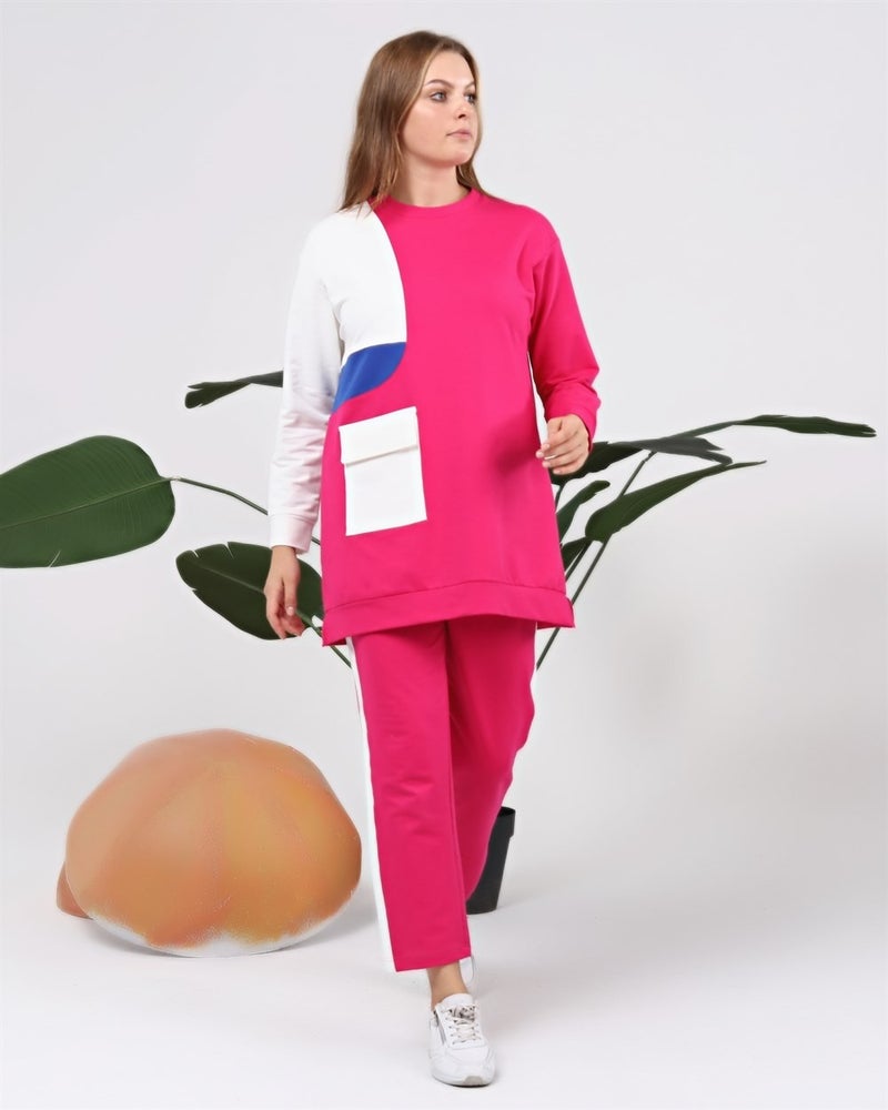 Bwest Sapphire Side Pocket Detailed Ribbed Tracksuit - Fuchsia - Image 1