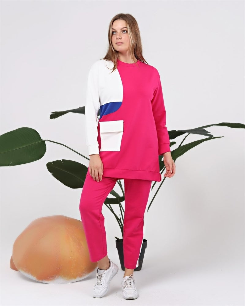 Bwest Sapphire Side Pocket Detailed Ribbed Tracksuit - Fuchsia - Image 3
