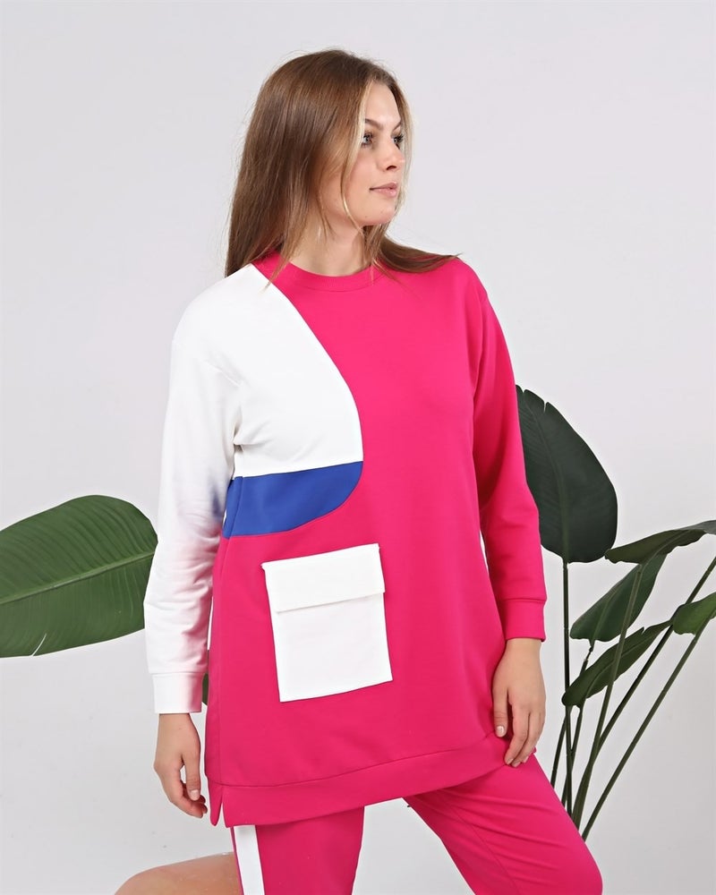 Bwest Sapphire Side Pocket Detailed Ribbed Tracksuit - Fuchsia - Image 4