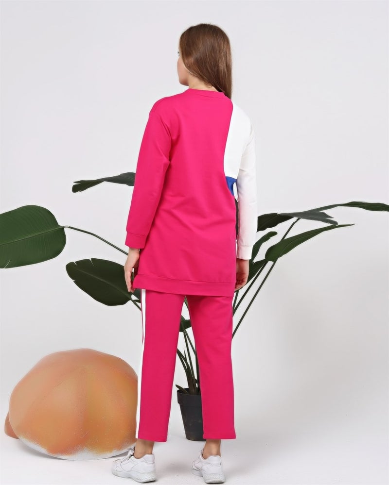 Bwest Sapphire Side Pocket Detailed Ribbed Tracksuit - Fuchsia - Image 2