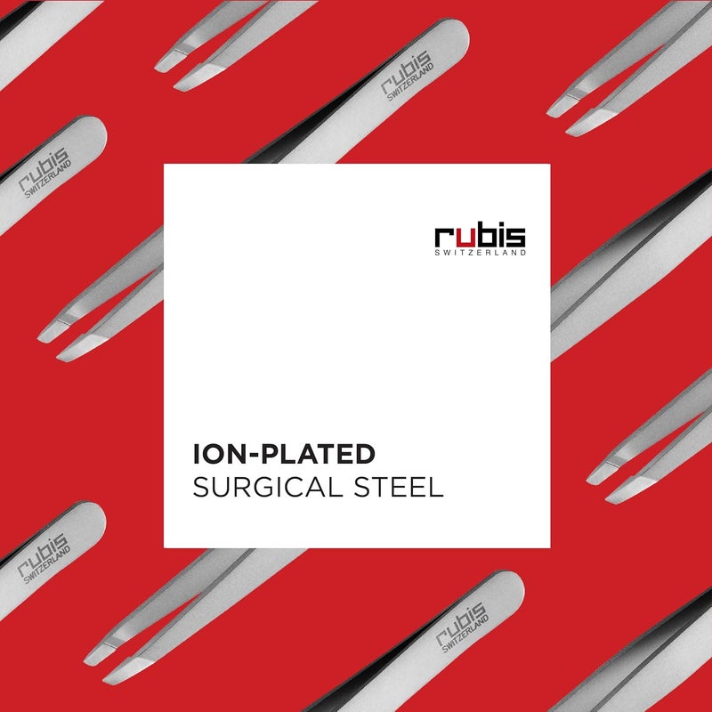 Rubis Ion-Coated Classic Stainless Steel Slanted Tweezers for Precise Eyebrows and Hair Removal - Image 3