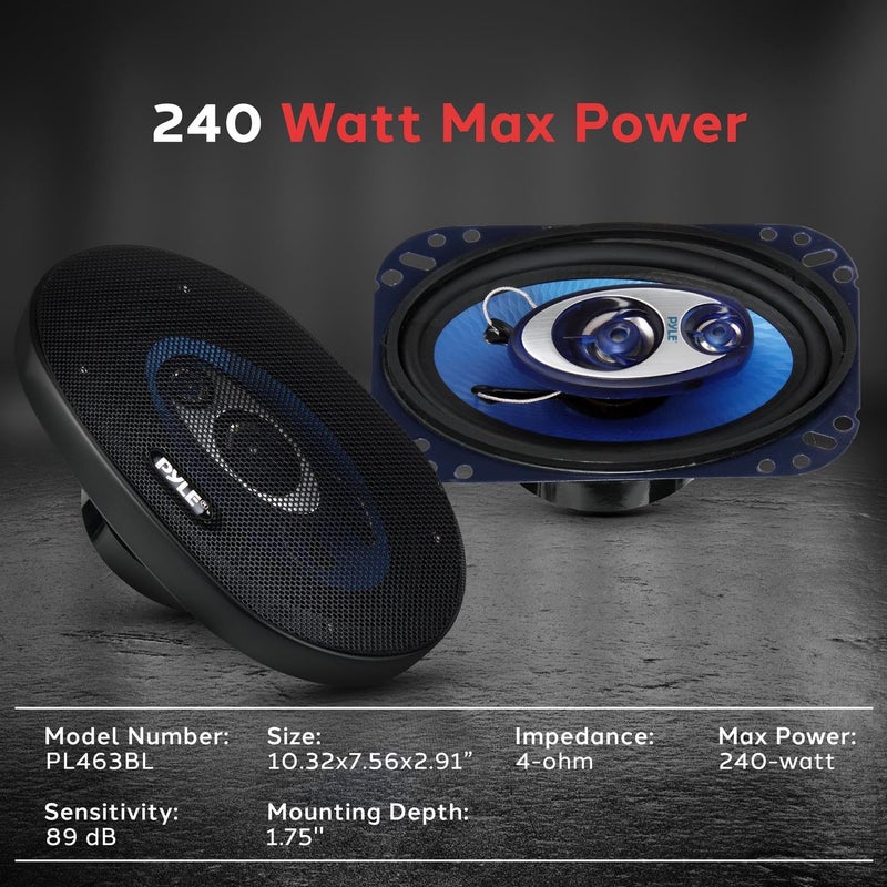 Pyle 4-Inch 6-Inch 240-Watt 3 Way Speakers for Multi - Blue - PL463BL, Wired - Image 2