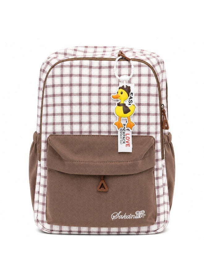 Classic Black Check Plaid School Backpack 4 Compartments, Lightweight Student Book Bag, Large Capacity Backpack with Front Pocket, Dual Side Bottle Mesh Pockets Adjustable Shoulder Straps Daily Use