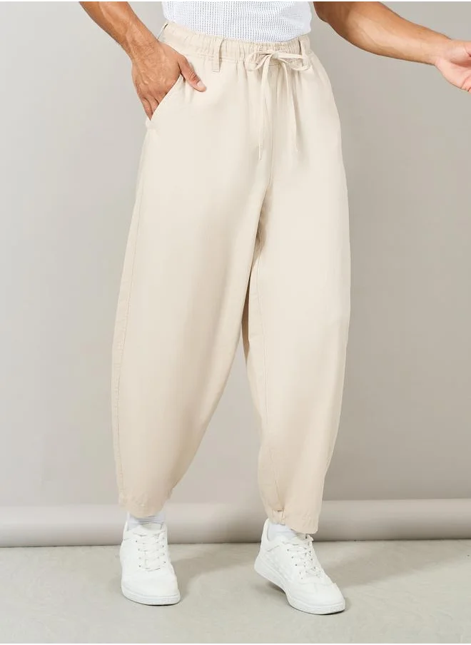 Styli Premium Cotton Slub Cotton Wide Leg Pants