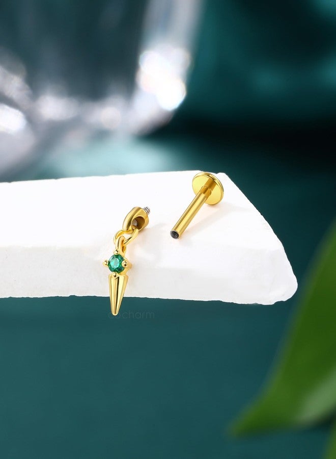 كوتشارم مجوهرات ثقب الحلزون العمودي من كوشارم، مقاس 16G، مطلية بالذهب، بتصميم رصاصة، وظهر مسطح، وحلق متدلي بنقطة مدببة، مرصع بزمرد زركونيا مكعب، مطلي بالذهب، مقاس 6 مم، حلق علوي حلزوني لشحمة الأذن - Image 5
