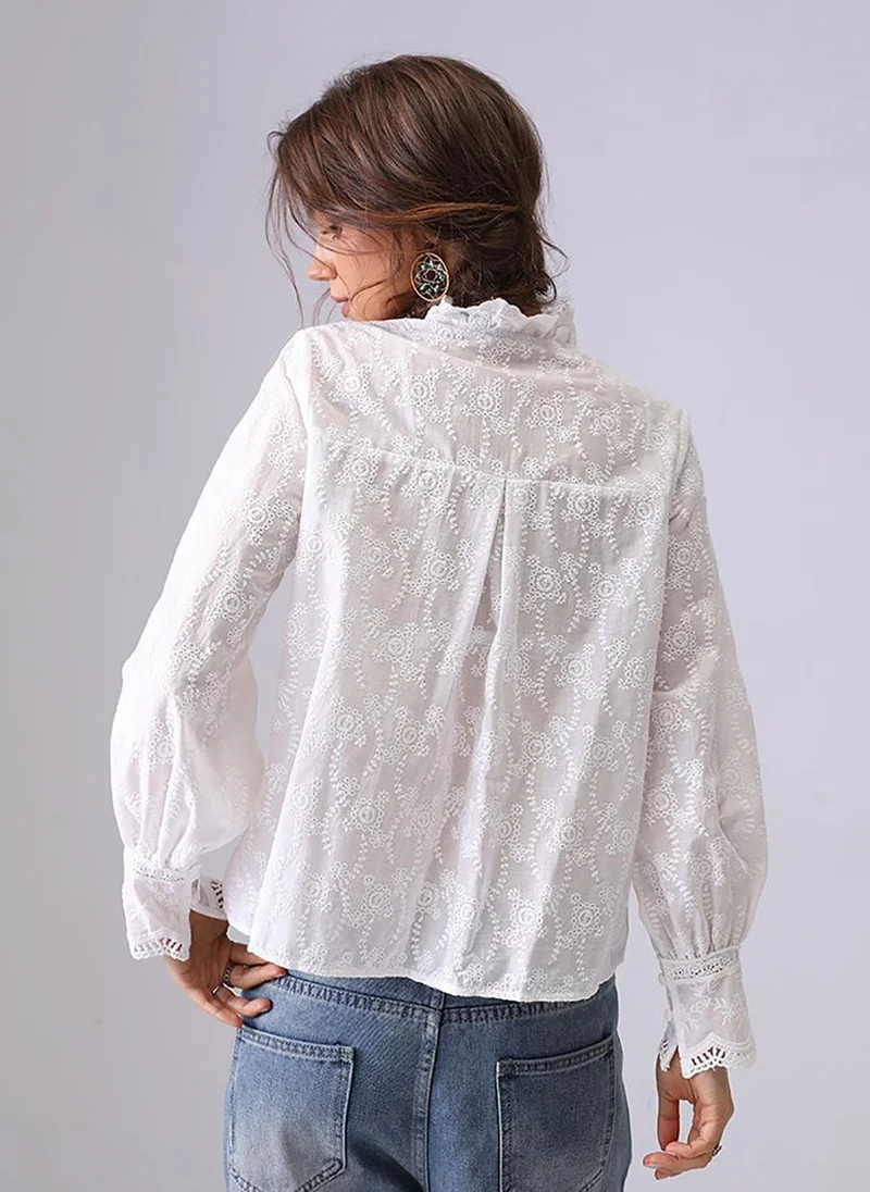 YUNIQEE Off white Band Collar Regular Sleeves Relaxed Fit Shirt
