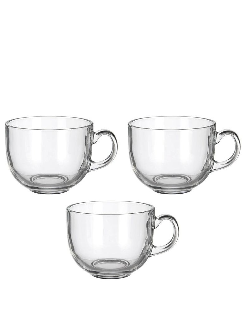 Blinkmax Set of 3 Glass Jumbo Mugs With Handle For Coffee Tea Soup Drinking Cup Clear  - Image 1